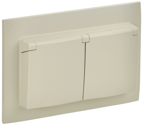 SKANDY Розетка 2-местная и крышкой 16А в сборе IP44 SK-R12B бежевый IEK