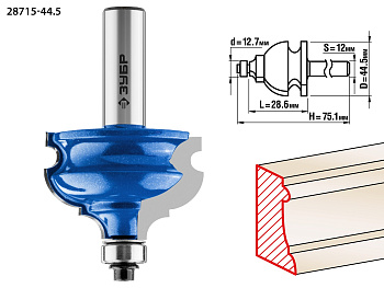 44,5x28мм, хвостовик 12мм, фреза кромочная фигурная №4 ЗУБР