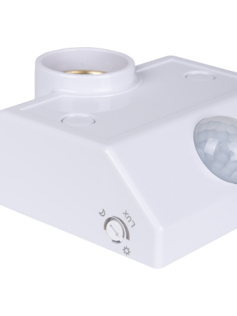 Датчик движения настенный с патроном ДДСПт-01 60Вт, 10-300с, 6м, 3+Лк, 120(сбоку)+360(сверху)гр, IP2