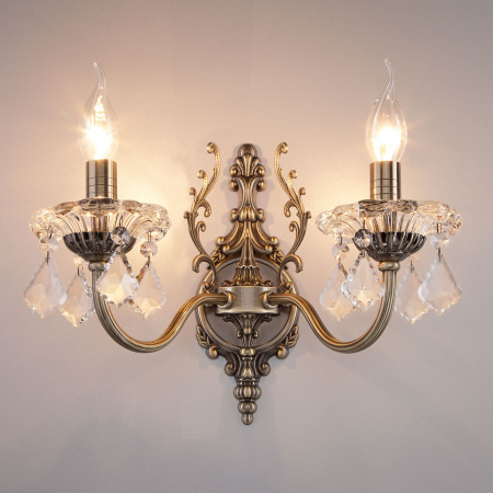 Бра с хрусталем 2*E14 60Вт античная бронза IP20 Elisha (3281/2 античная бронза) Eurosvet
