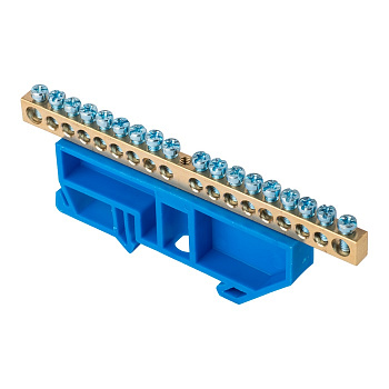 Шина "0" N (6х9мм) 18 отверстий латунь синий изолятор на DIN-рейку PROxima EKF