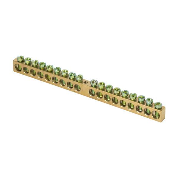 Шина PEN "ноль-земля" (8х12мм) 18 отверстий латунь крепеж по центру PROxima EKF Шина PEN "ноль-земля" (8х12мм) 18 отверстий латунь крепеж по центру PROxima EKF