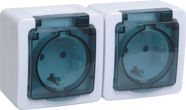 Розетка 2-местная для ОУ РСб22-3-ГПБд с з/з IP54 ГЕРМЕС PLUS (цвет крышки: дымчатый) IEK