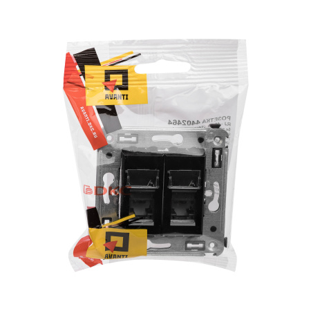 Компьютерная розетка RJ-45 в стену, кат.5e двойная, "Avanti", "Черный квадрат" DKC