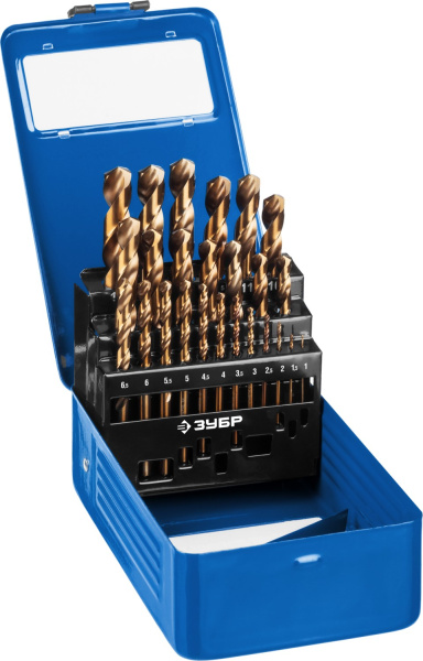 КОБАЛЬТ 25шт(1-13мм), Набор сверл по металлу, сталь Р6М5К5, класс А, мет.бокс ЗУБР