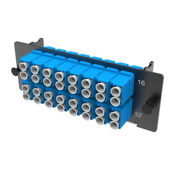 Адаптерная планка 16xLC-UPC Duplex адаптеров, (цвет адаптеров - синий), OS2 1 1U DKC