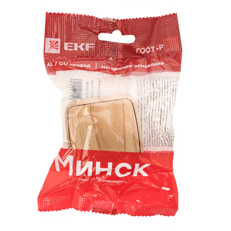 Минск Выключатель 1-клавишный ОП 10А с индикатором светлое дерево EKF