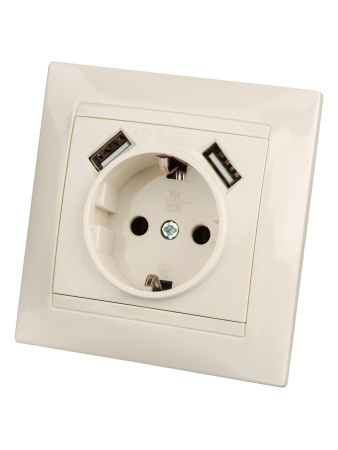 Розетка 2П+З 16А 250В + 2 USB порта 2,1А 5В сл.кость "Лама" TDM