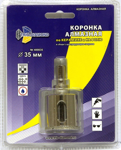 Коронка алмазная по керамике и кафелю с центрирующим сверлом 35мм 400035 Trio-Diamond
