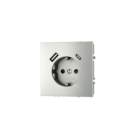 Розетка встраиваемая Voltum S70 с заземлением и защитными шторками, 16А, с USB, A+C, (сталь)