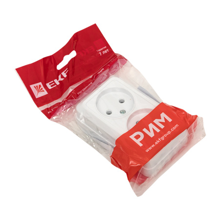 Рим Розетка 2-местная 10А без заземления керам, белая EKF