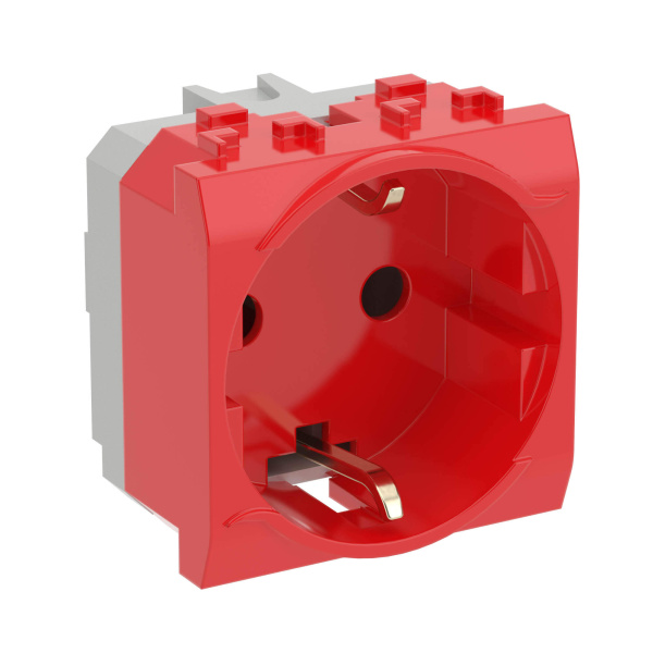 Электрическая розетка, с заземлением, со шторками, красная, 2 мод. DKC