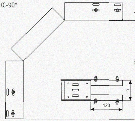 Лоток перфорированный КС 200х80-90 УТ1,5 для поворота трассы вниз на 90, горячее цинкование S1,0