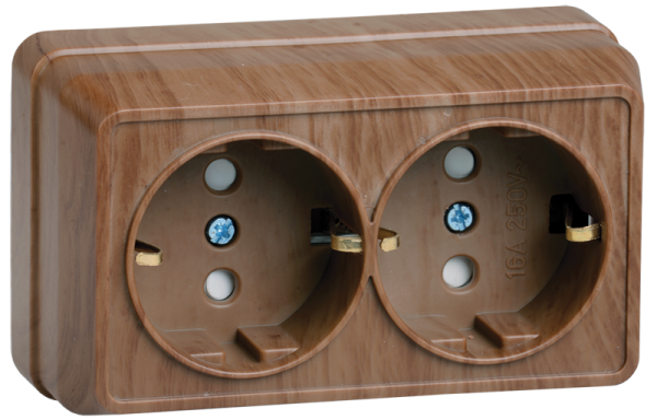 Розетка 2-местная ОУ РСш22-3-ОД с з/з с защитной шторкой 16А ОКТАВА дуб IEK
