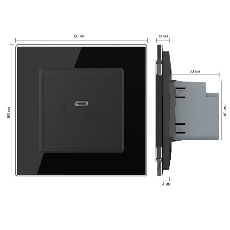 Розетка USB type C с блоком питания 45W Livolo1 пост Черная VL-C7VUC-2BP