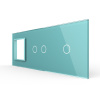 Панель для розетки и двух сенсорных выключателей, 3 клавиши (2+1), цвет зеленый, стекло Livolo