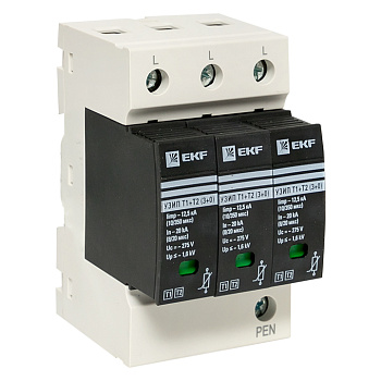 Устройство защиты от импульсных перенапряжений Т1+Т2, Iimp-12,5kA, In-20kA, Uc-275В, 3+0 PROxima EKF