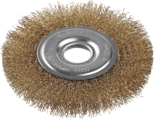 Профессионал. Щетка дисковая для УШМ, витая стальная латунированная проволока 0,3мм, 125х22мм ЗУБР