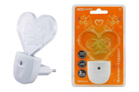 Ночник "Сердце" с датчиком света,светодиодный, 0.3 Вт 220 В TDM