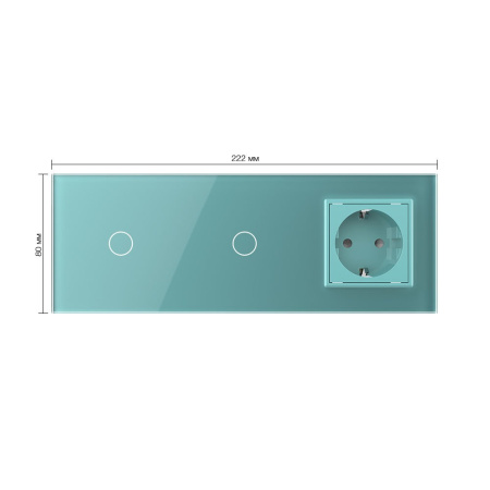 Сенсорный выключатель комбинированный на 2 линии 1 розетка 3 модуля Зеленый Livolo