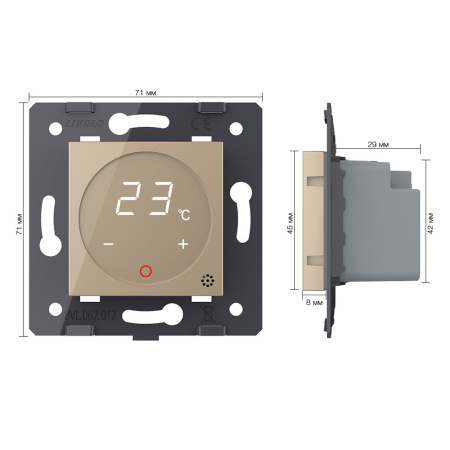 Терморегулятор пола 16А, сенсорное управление, датчик воздуха, Золотой (механизм) Livolo