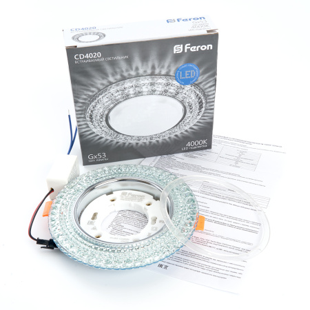 Светильник встр. с белой LED подсветкой Feron CD4020 потолочный GX53 без лампы прозрачный