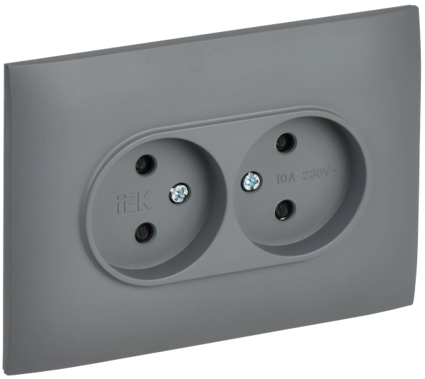 SKANDY Розетка 2-местная без заземления с защитными шторками 10А в сборе SK-R09Gr серый IEK