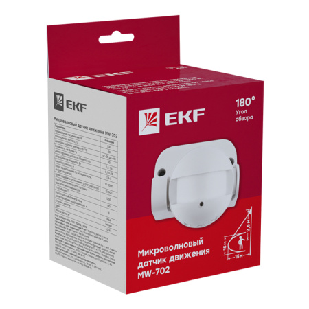 Микроволновый датчик движения бел, 1200Вт 180гр, до 15м IP44 MW-702 PROxima EKF
