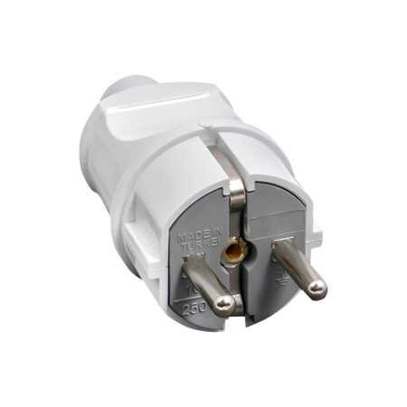 Вилка прямая усиленная с заземлением белая 16А 250В Proxima EKF