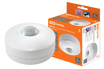 Датчик движения потолочный ДДП-03 1200Вт, 10-900с, 6м , 3+Лк, 120(сбоку)+360(сверху)гр IP33, TDM