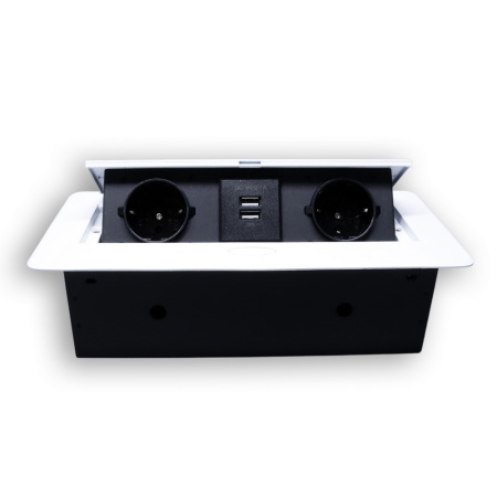 Розетка горизонтальная выдвижная 2 Euro 16A, 2 USB A с блоком 5В/2.1А белый RocketSocket