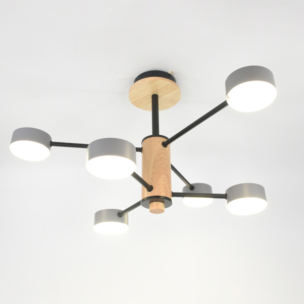 Люстра под лампу GCHL-6GX53-M Серая+Дерево Элизиум General