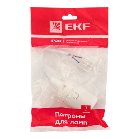 Патрон Е27 подвесной с клеммной колодкой пласт бел, индивидуальный пакет EKF Патрон Е27 подвесной с клеммной колодкой пласт бел, индивидуальный пакет EKF