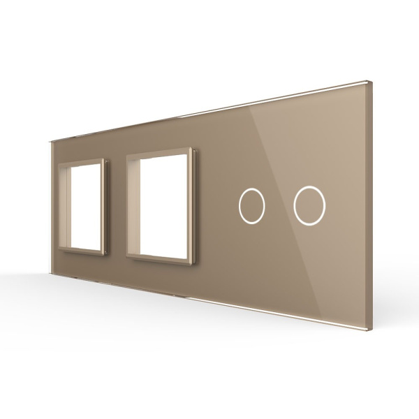 Панель для двух розеток и сенсорного выключателя, 2 клавиши, цвет золотой, стекло Livolo