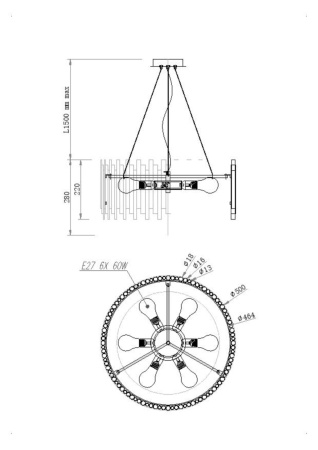 Подвесной светильник 6*E27 60Вт Латунь IP20 Coliseo MOD136PL-06BS Maytoni