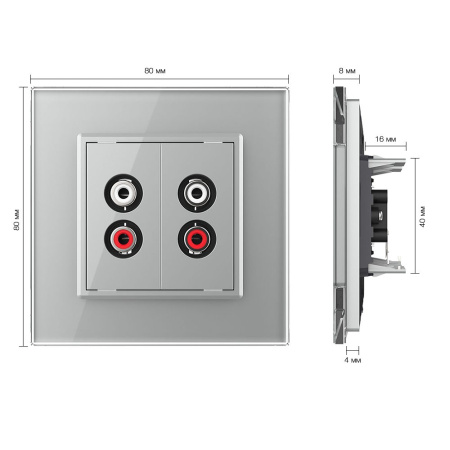 Розетка аудио RCA "2-ой тюльпан" двойная Серая Livolo