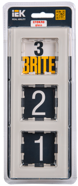 BRITE Рамка 3-мест. РУ-3-2-БрВа стекло ванильный IEK