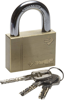 Замок "ЭКСПЕРТ" навесной, латунный корпус, классическая форма, закаленная дужка, 60мм ЗУБР