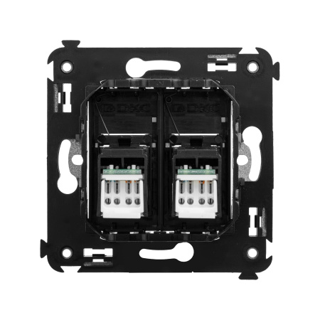 Компьютерная розетка RJ-45 в стену, кат.6 двойная,"Avanti", "Черный матовый" DKC