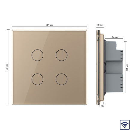 Сенсорный радиоуправляемый выключатель 4 клавиши 1 пост Золотой UK стандарт Livolo