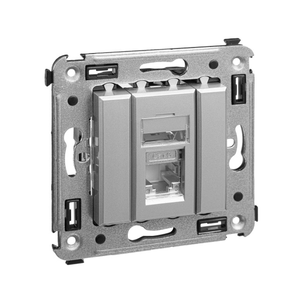 Компьютерная розетка RJ-45 в стену, кат.6 одинарная экранированная,"Avanti","Закаленная сталь" DKC