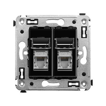 Компьютерная розетка RJ-45 в стену, кат.6 двойнаяэкранированная,"Avanti", "Черный квадрат" DKC