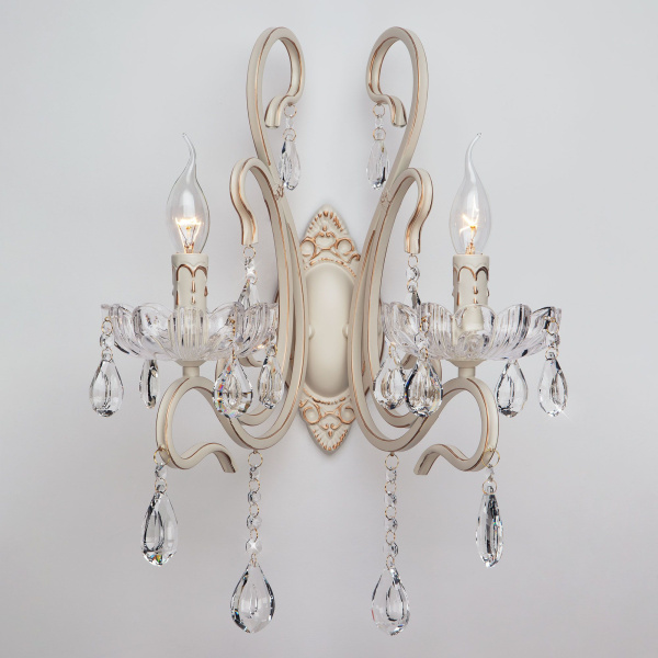 Бра с хрусталем 2*E14 40Вт белый с золотом IP20 Etna (12205/2 белый) Eurosvet