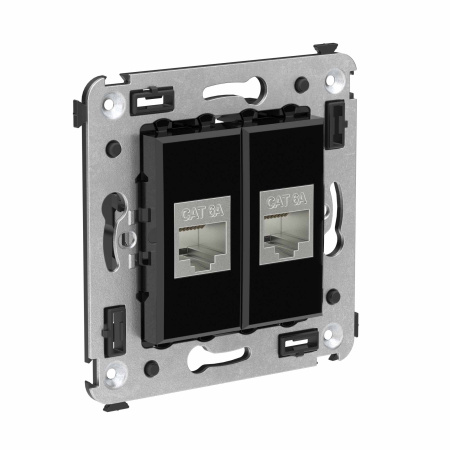 Компьютерная розетка RJ-45 без шторки в стену, кат.6А двойная экранированная, "Avanti", "Черный квадрат" DKC