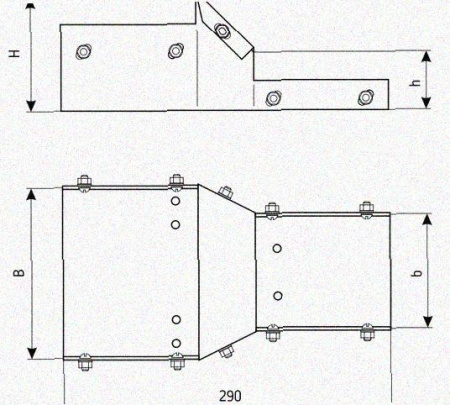 Лоток переходной замковый ЛПЗ 300х50-200х50 УХЛ1, оцинкованный лист, S1,0