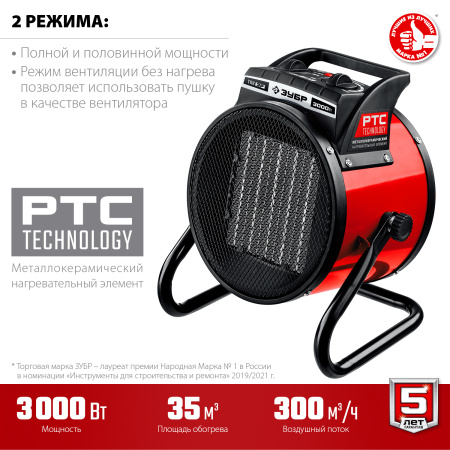 Электрическая тепловая пушка, 3 кВт, МКН ЗУБР