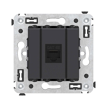 Компьютерная розетка RJ-45 без шторки в стену, кат.5е одинарная, "Avanti", "Черный матовый" DKC