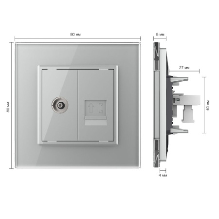 Розетка ТВ/ТЛФ Серая Livolo