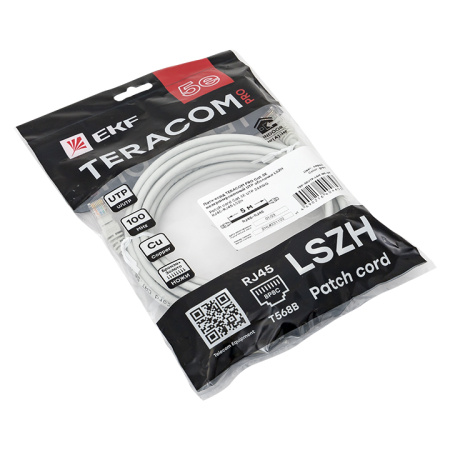 Патч-корд TERACOM PRO Cat,5E неэкранированный UTP оболочка LSZH серый (5,0м) EKF