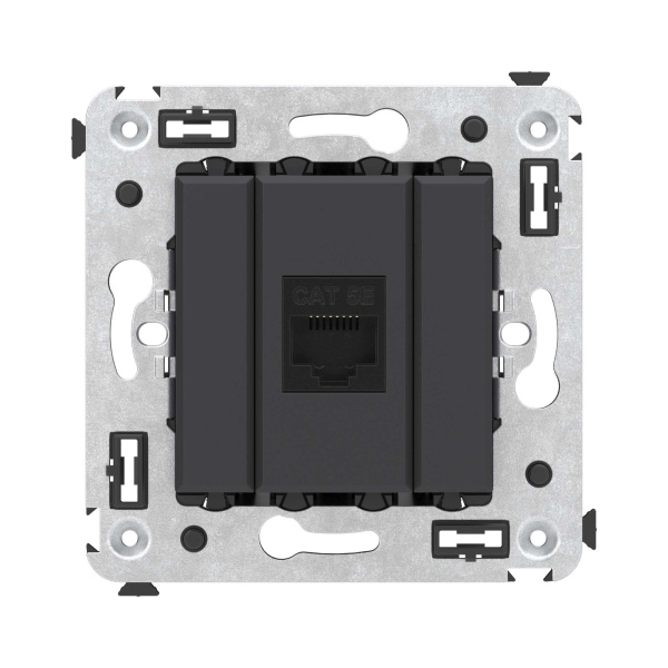 Компьютерная розетка RJ-45 без шторки в стену, кат.5е одинарная, "Avanti", "Черный матовый" DKC